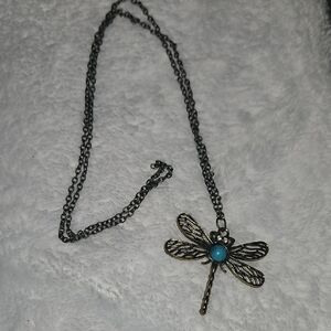 Dragonfly Pendant Necklace with Turquoise Accent